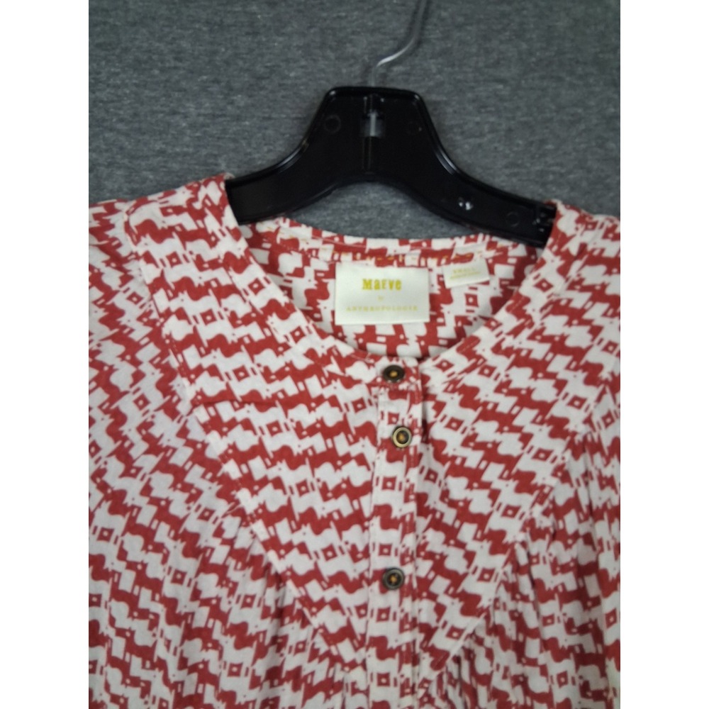 Anthropologie Maeve Womens Shirt Small Red White Geometric Peasant Boho Eclectic